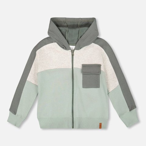 Full Zip 抓绒拼色卫衣 绿色灰色