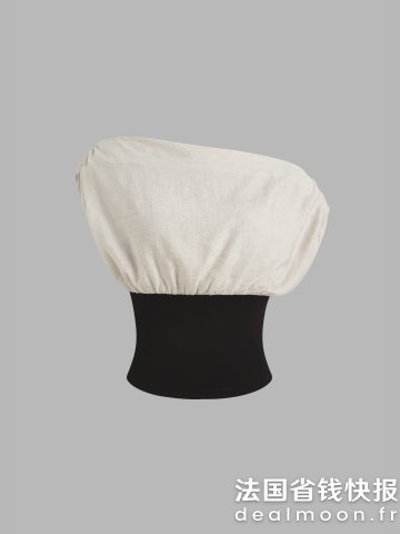 Woven 亚麻拼色斜肩上衣