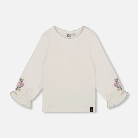 Jersey 刺绣花袖上衣 米白色
