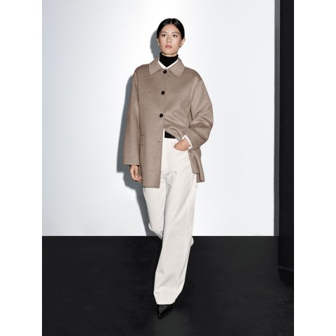 Massimo Dutti燕麦色羊毛大衣