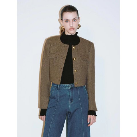 Cropped 羊毛混纺短夹克