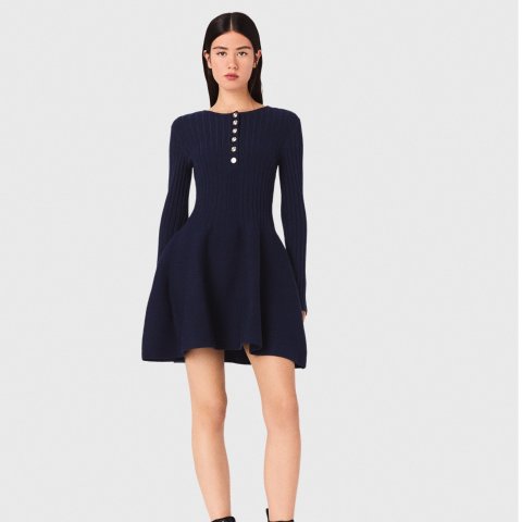 Maje针织连衣裙 喇叭裙摆