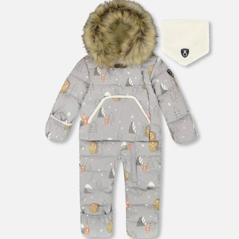 One-Piece 灰棕熊图案婴儿连体羽绒服
