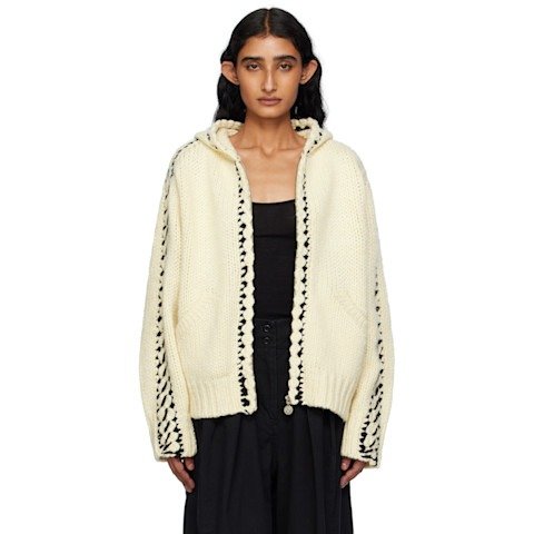 OPEN YYBeige Stitch Zip Up Knit Hoodie