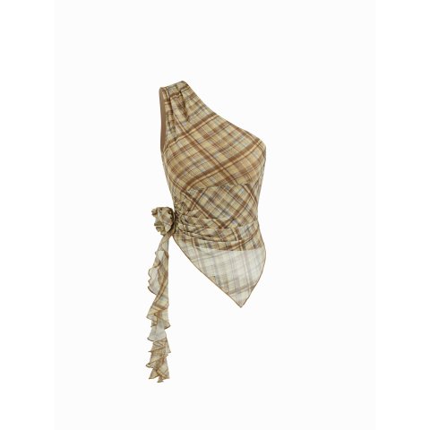 Mesh 花卉装饰斜肩上衣