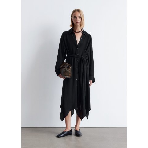 系带中长衬衫裙