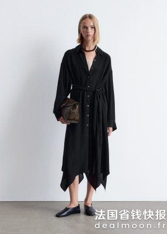 系带中长衬衫裙