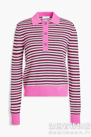 Ganni羊毛羊绒条纹Polo毛衣