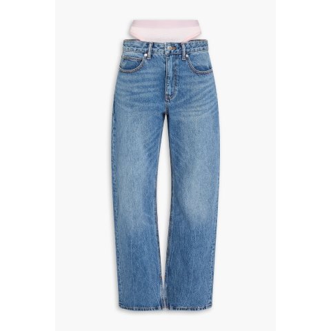 亚历山大王 Slit Hem 网纱拼接高腰直筒牛仔裤