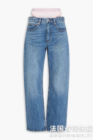 Alexander Wang亚历山大王 Slit Hem 网纱拼接高腰直筒牛仔裤