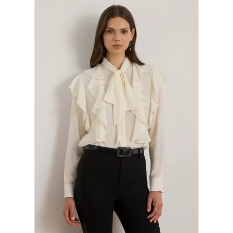 Ralph LaurenLauren Ralph Lauren Georgette Tie-Neck Blouse Ruffle Trim