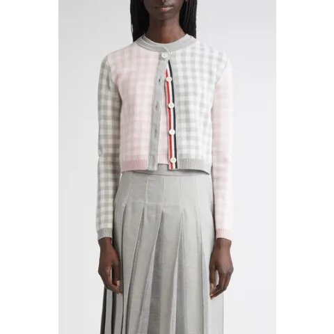 Thom BrowneFun-Mix Gingham Wool Blend Cardigan