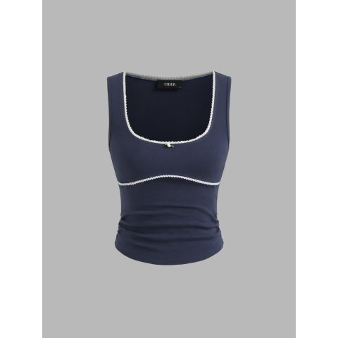 棉混纺收褶背心 U领