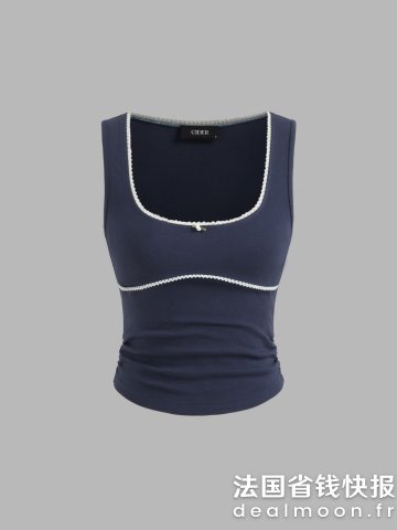 棉混纺收褶背心 U领