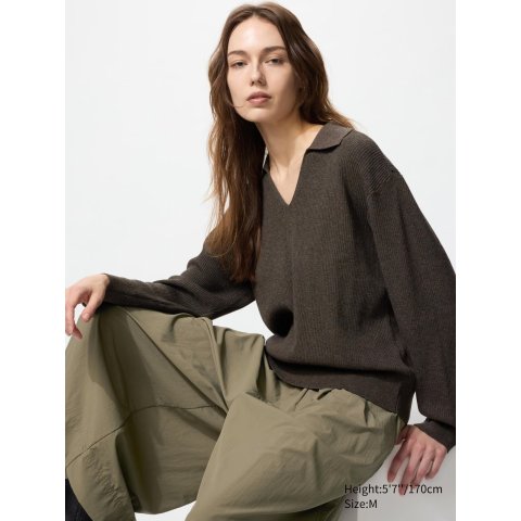 罗纹针织女款可洗套头衫