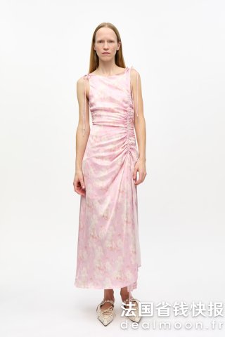 Ganni褶皱印花连衣裙