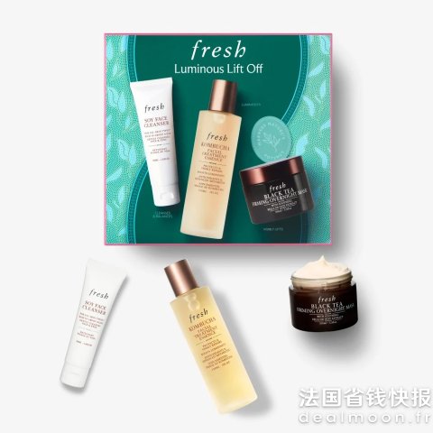 Fresh价值€201=变相41折！大豆洁面50ml+红茶水150ml+红茶睡眠面膜100ml