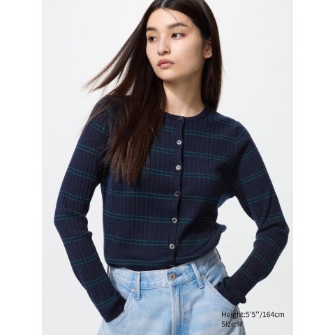 美利奴羊毛针织短开衫 条纹