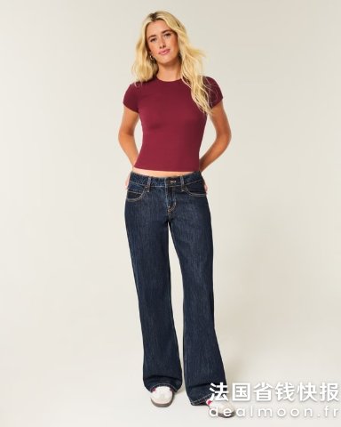 HollisterLondon 刺绣低腰牛仔宽裤