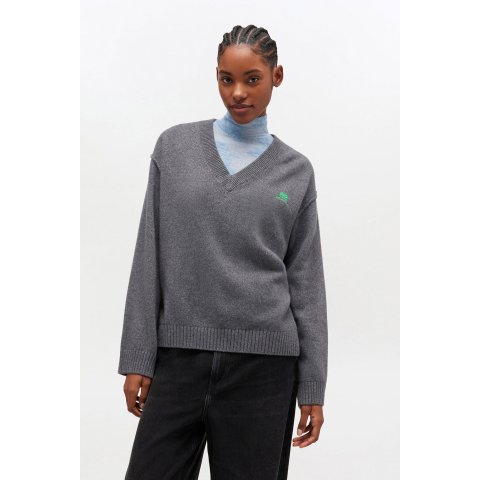 Ganni灰色V领毛衣