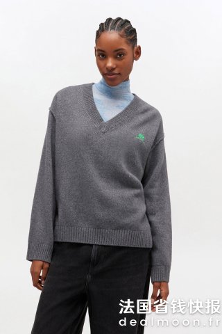 Ganni灰色V领毛衣