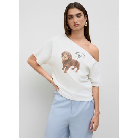 棉混纺不对称褶皱T恤