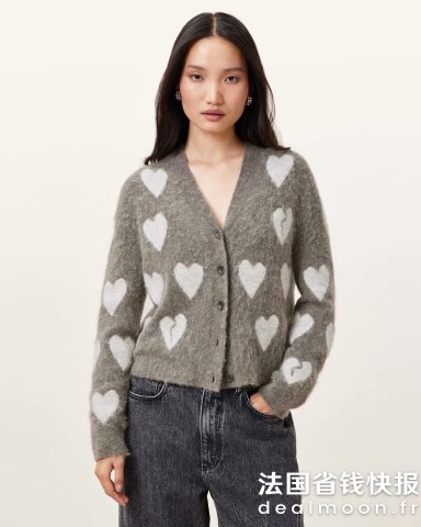 AllSaintsAmora 爱心针织开衫