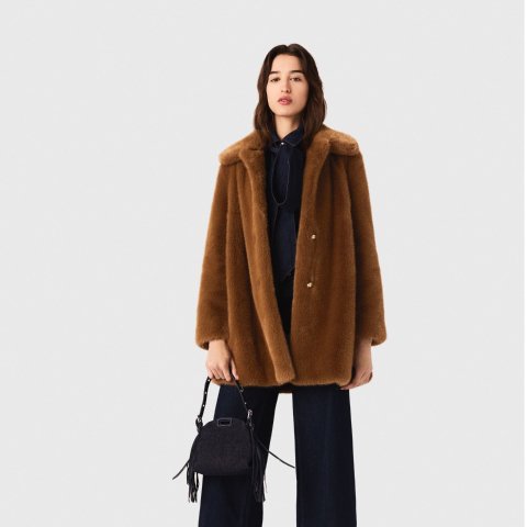 Maje中长款人造毛皮大衣