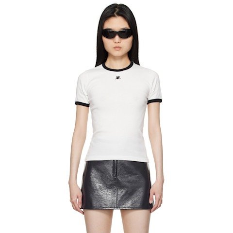 CourregesWhite & Black Signature Contrast T-shirt