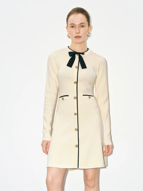 Bow Decor 针织连衣裙