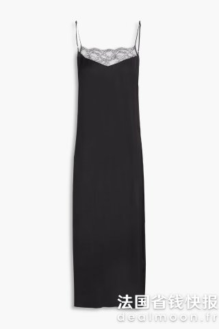 蕾丝缎面中长吊带裙