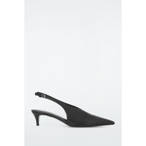 Slingback 尖头高跟鞋 真皮细跟