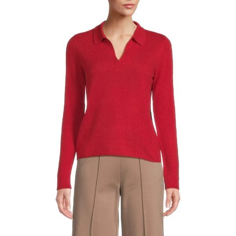 Saks Fifth Avenue100% Cashmere Johnny Collar Sweater