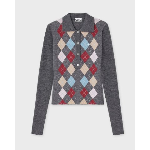 Ganni美丽诺羊毛提花毛衣