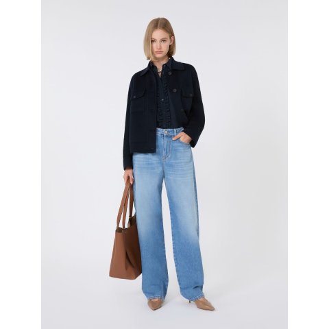 Wool Cashmere Silk Boxy Jacket Navy