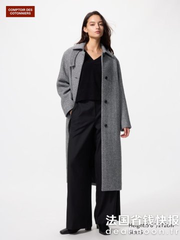 Uniqlo这件真的气场全开女士长款羊毛混纺大衣