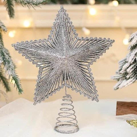 圣诞树顶星挂饰 银色 23x20cm
