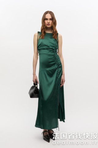 Ganni绿色缎面连衣裙