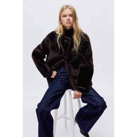 H&M女士毛绒夹克 深棕色