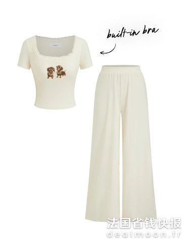 Knit 狗图案蕾丝家居套装