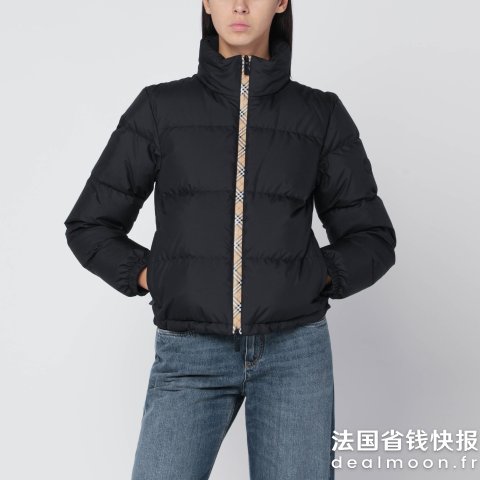 Burberry黑色羽绒夹克 拉链格纹