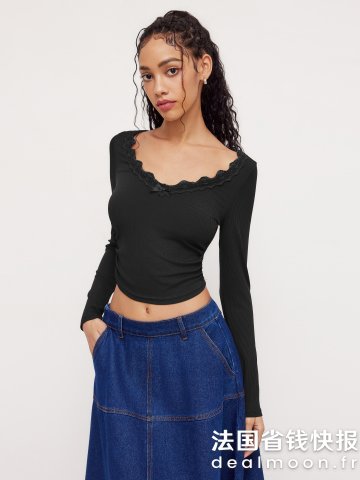 City Chic V领长袖蕾丝短上衣