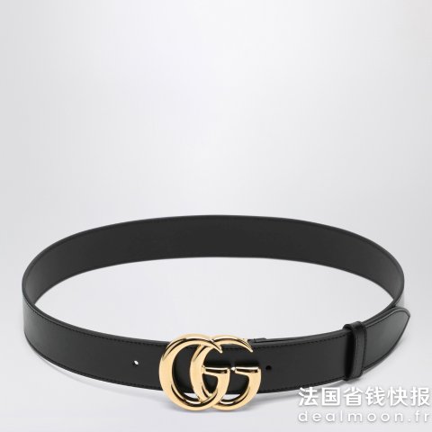 GucciGG Marmont黑色皮带 金扣