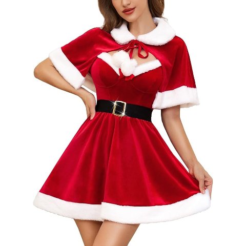 RSLOVE 圣诞裙女 雪纺斗篷