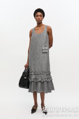 Ganni长款褶皱格纹连衣裙