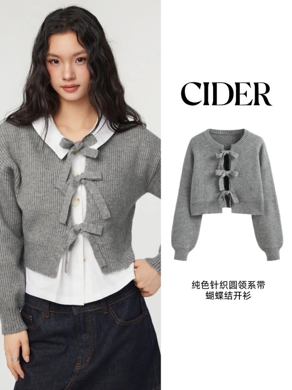 针织开衫 蝴蝶结圆领