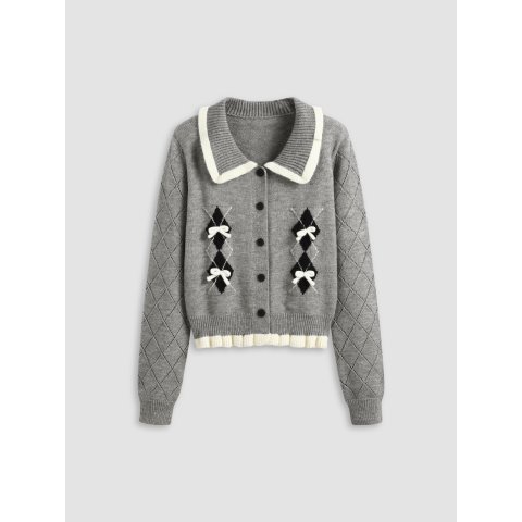 针织领几何开衫 