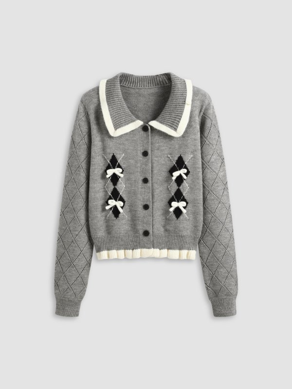 针织领几何开衫 