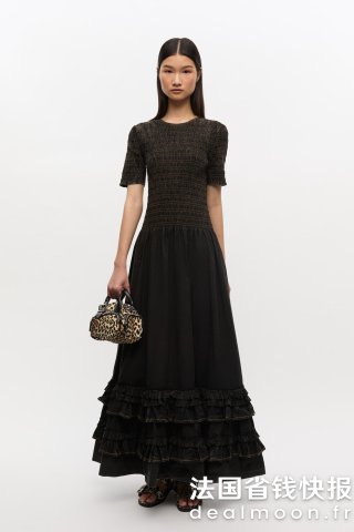 Ganni 黑色连衣裙 褶皱款