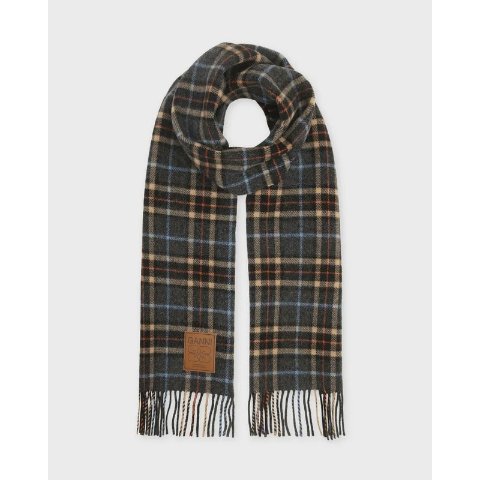 Ganni羊毛双面格纹围巾